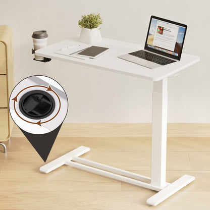 FunniHomi 28/32 Movable Overbed Table Height Adjustable Computer Desk with Wheels, White/Black Laptop Table for Bed and Sofa