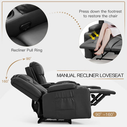 AECOJOY Recliner Sofa Manual RV Reclining Couch PU Home Theater Seating w/ Console