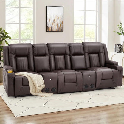 AECOJOY Recliner Sofa Manual RV Reclining Couch PU Home Theater Seating w/ Console