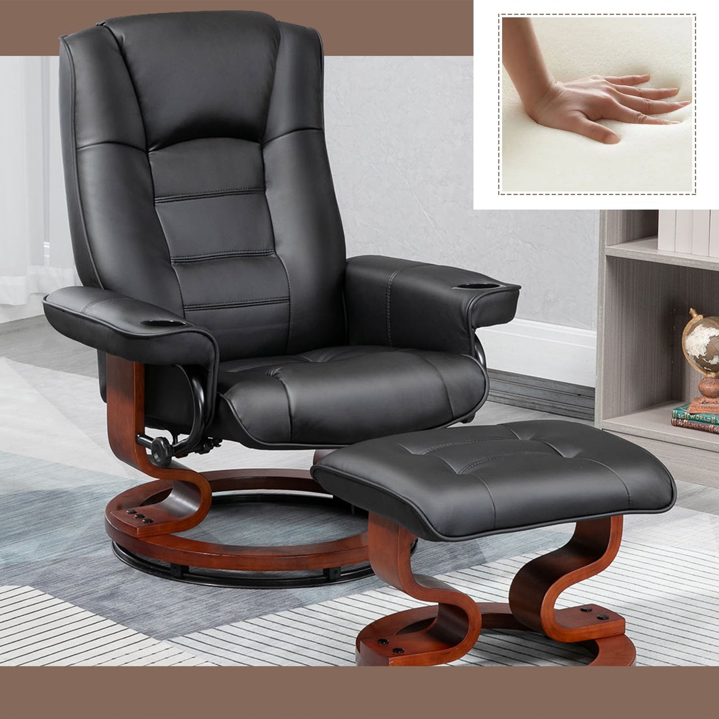 AVAWING Recliner Chair with Ottoman Swivel Design