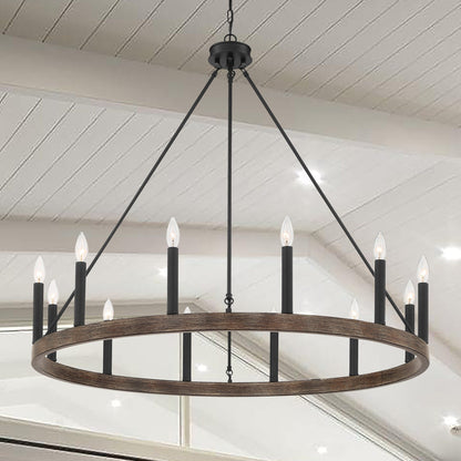Acroma 12-light Farmhouse 40In Wagon Wheel Chandelier with UL - 40'' D x 138'' H