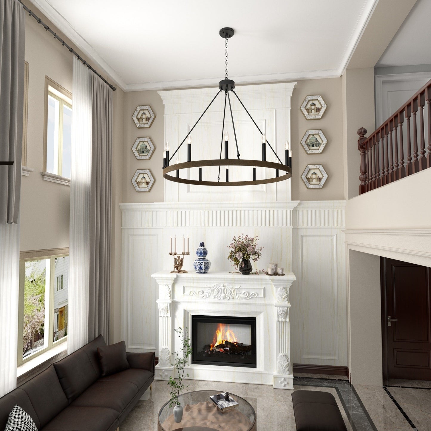 Acroma 12-light Farmhouse 40In Wagon Wheel Chandelier with UL - 40'' D x 138'' H