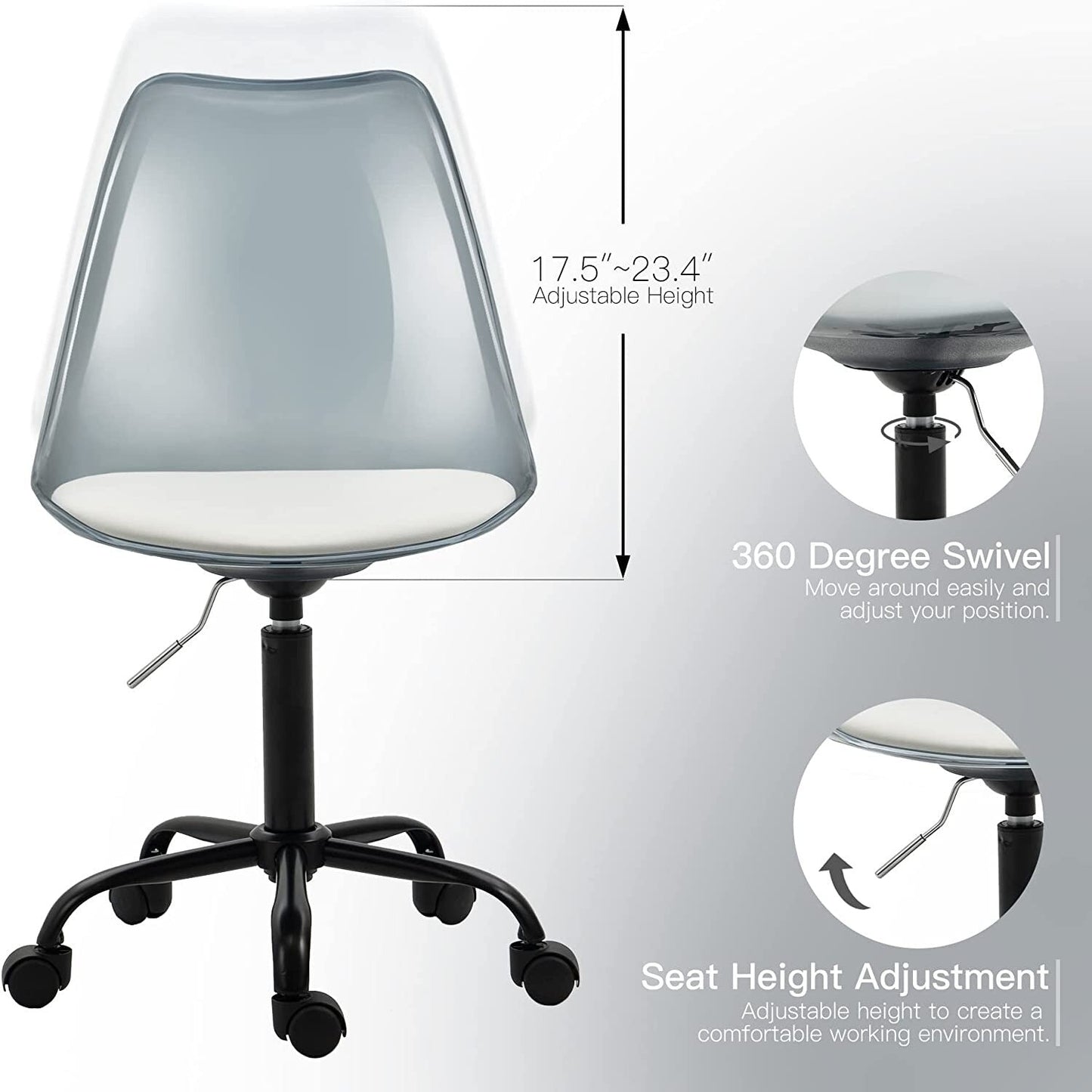 Acrylic Swivel adjustable height Armless Home office Rolling Chair