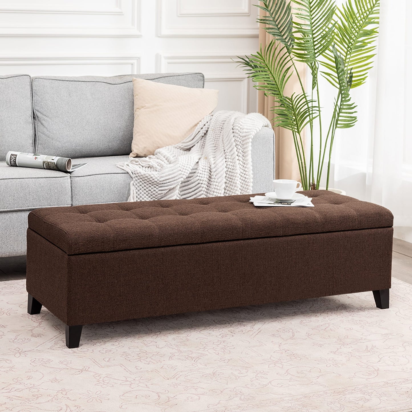 Adeco 50 Bonded Leather Storage Ottoman Bench