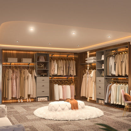 Rackcog 120'' Adjustable Closet Organizer with Drawers, Closet System with DIY Shelves for Reach-in and Walk-in Closet