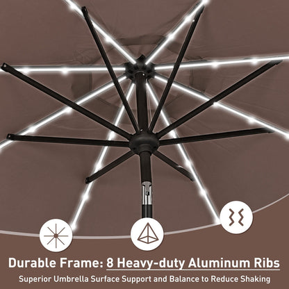 Ainfox 10ft Patio Umbrella with Lights Outdoor Solar Umbrella without Base