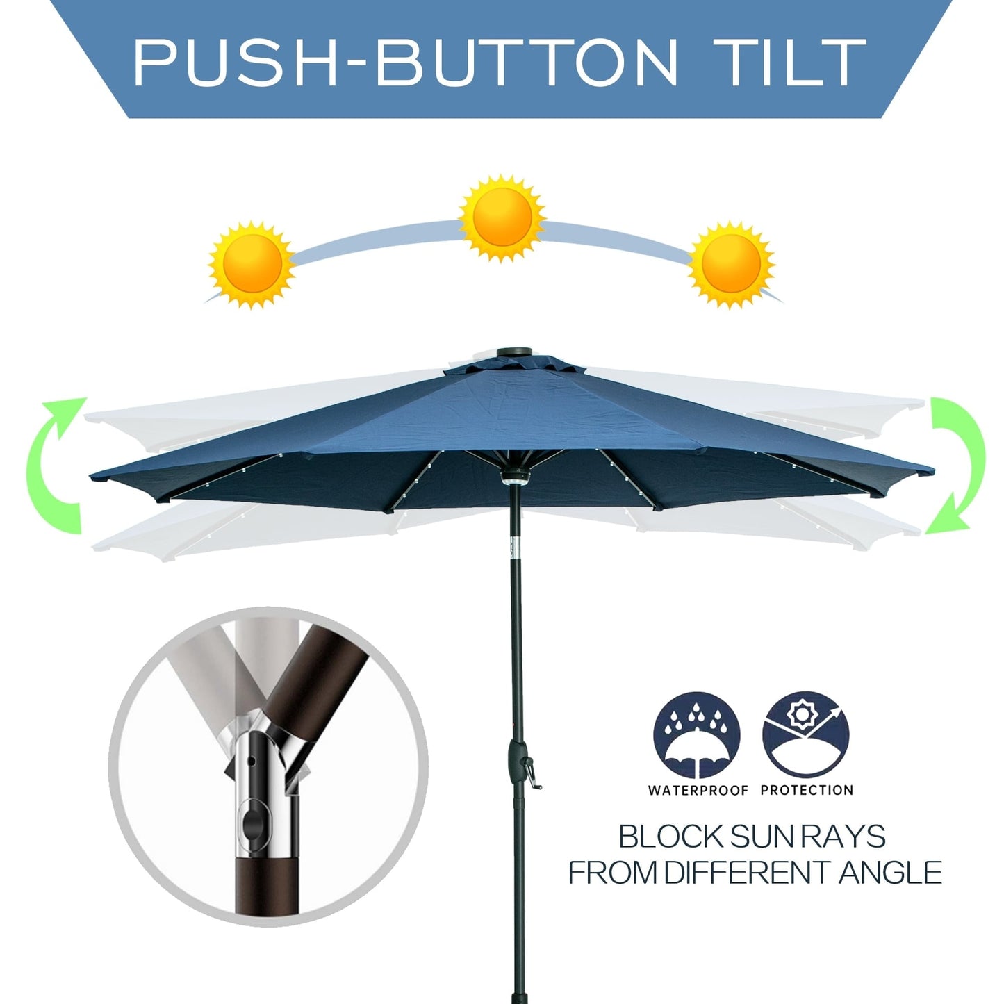 Ainfox 10ft Patio Umbrella with Lights Outdoor Solar Umbrella without Base