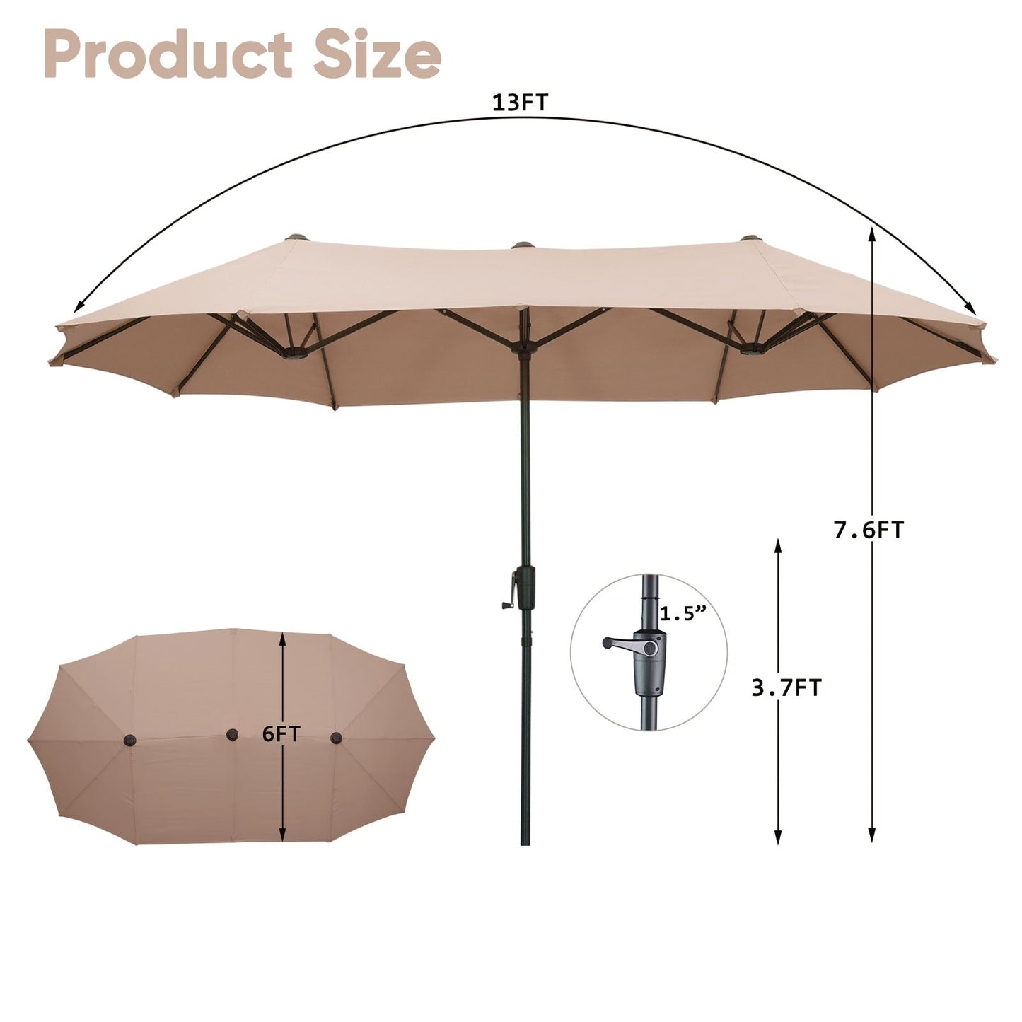 Ainfox 13Ft Large Outdoor Patio Umbrella with Crank With Base
