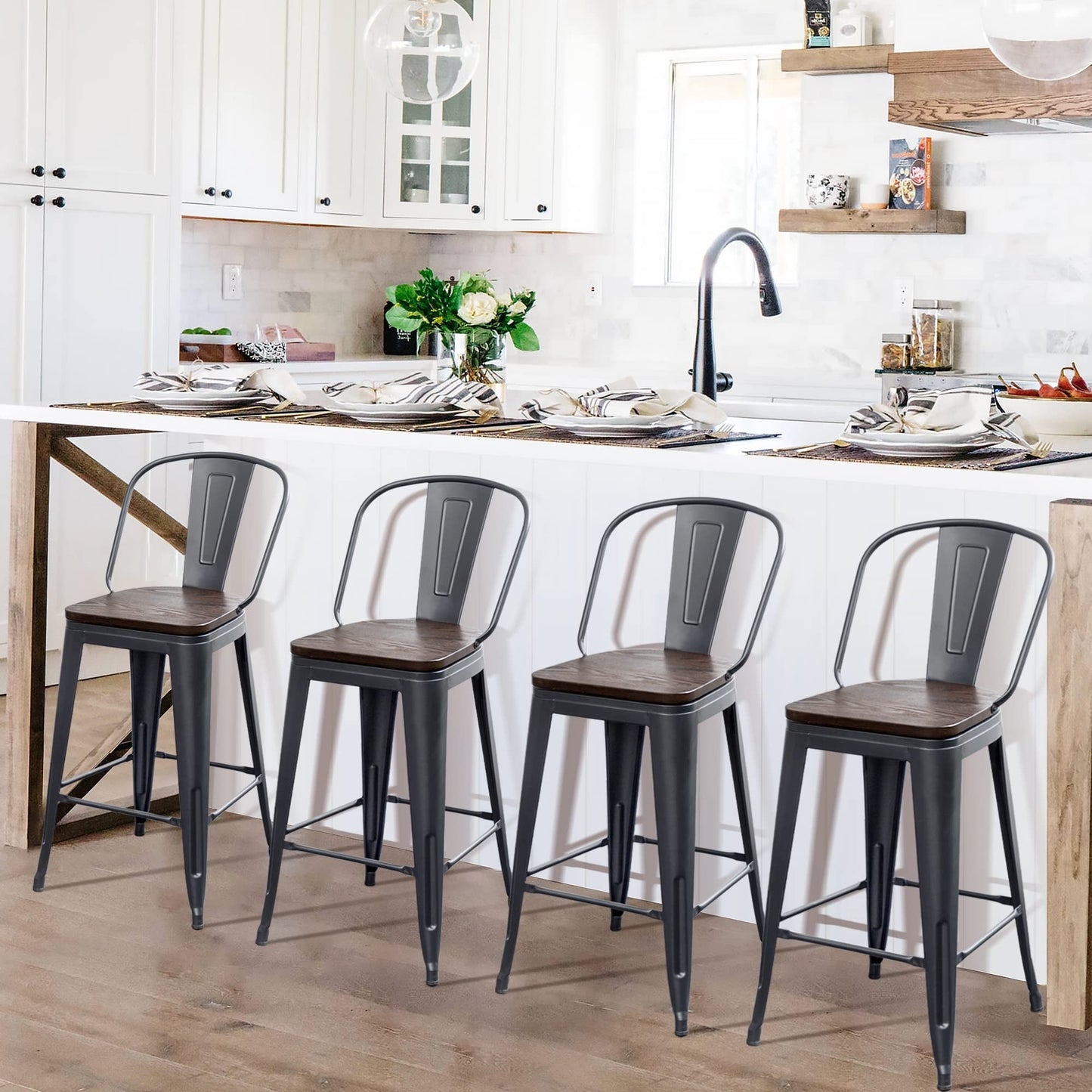 Andeworld farmhouse bar stools ,counter height bar stools set of 4 - Set of 4