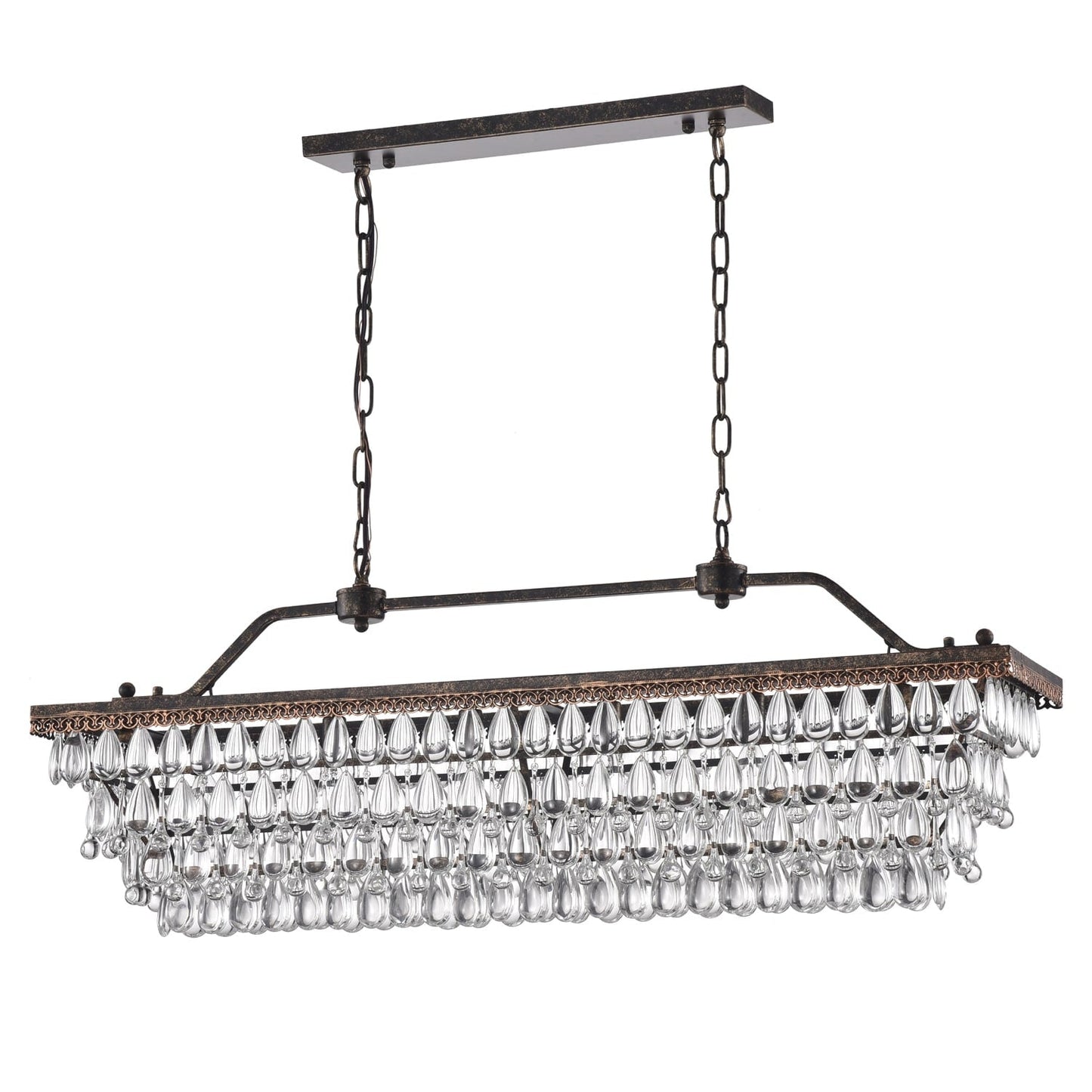Antique Bronze 6-Light Rectangular Kitchen Island Lighting with Crystal Hanging - Antique Bronze