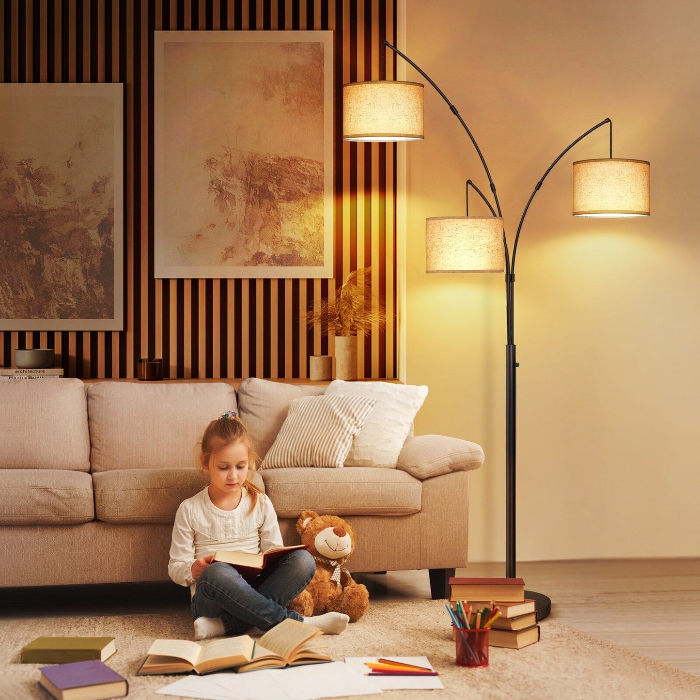 Arc LED Floor Lamp Dimmable Modern Black 3 Light Arched Tall Floor Lamp
