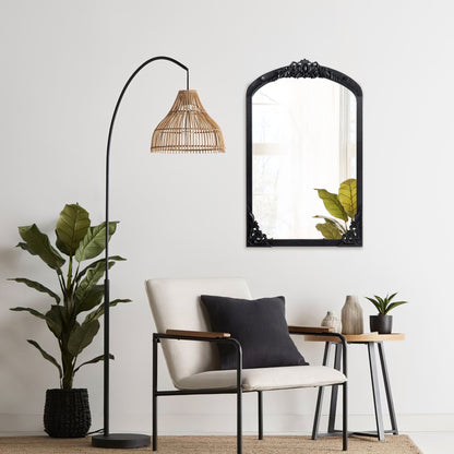 Arched Full-Length Solid Wood Carving Floor Mirror