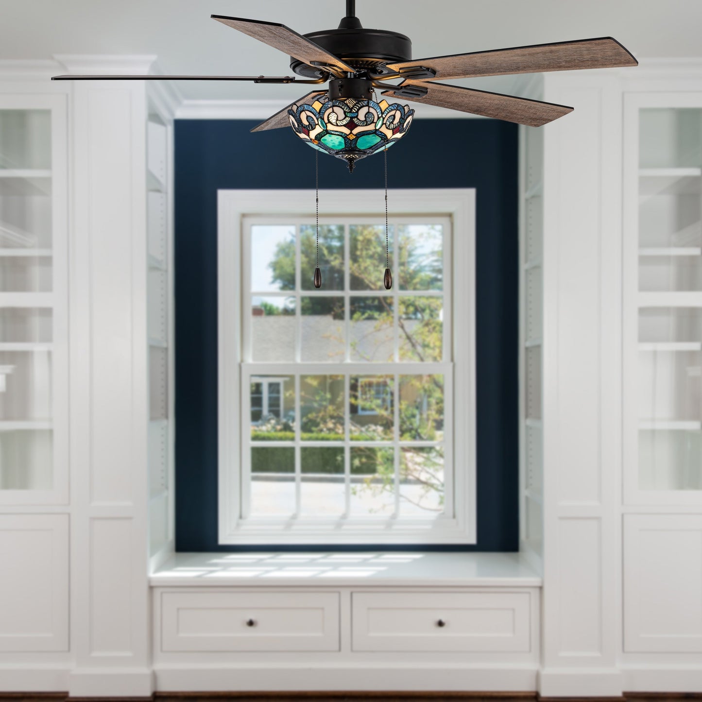 Astrid River of Goods Multicolored Oil-Rubbed Bronze and Stained Glass 3-Light 52-Inch Ceiling Fan - 52 x 52 x 14.75/19.75