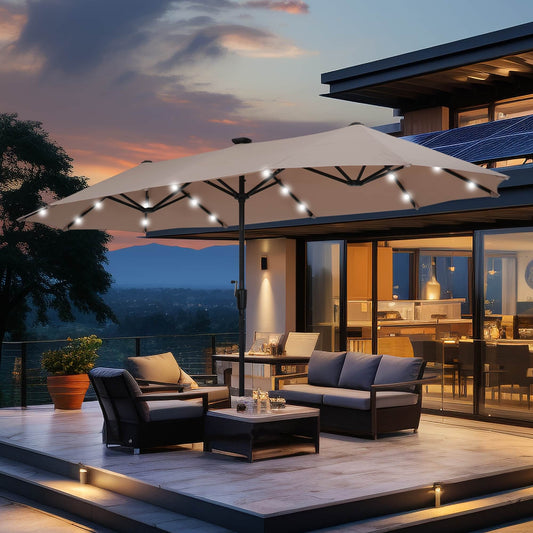 Autlaycil 13ft Extra Large Patio Umbrella with Solar Lights(Without Base)