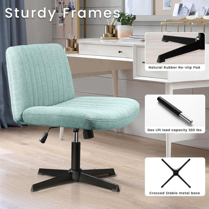 BOSSIN Criss Cross Chair Armless Office Desk Chair No Wheels,Fabric Padded Modern Swivel Vanity Chair office chair