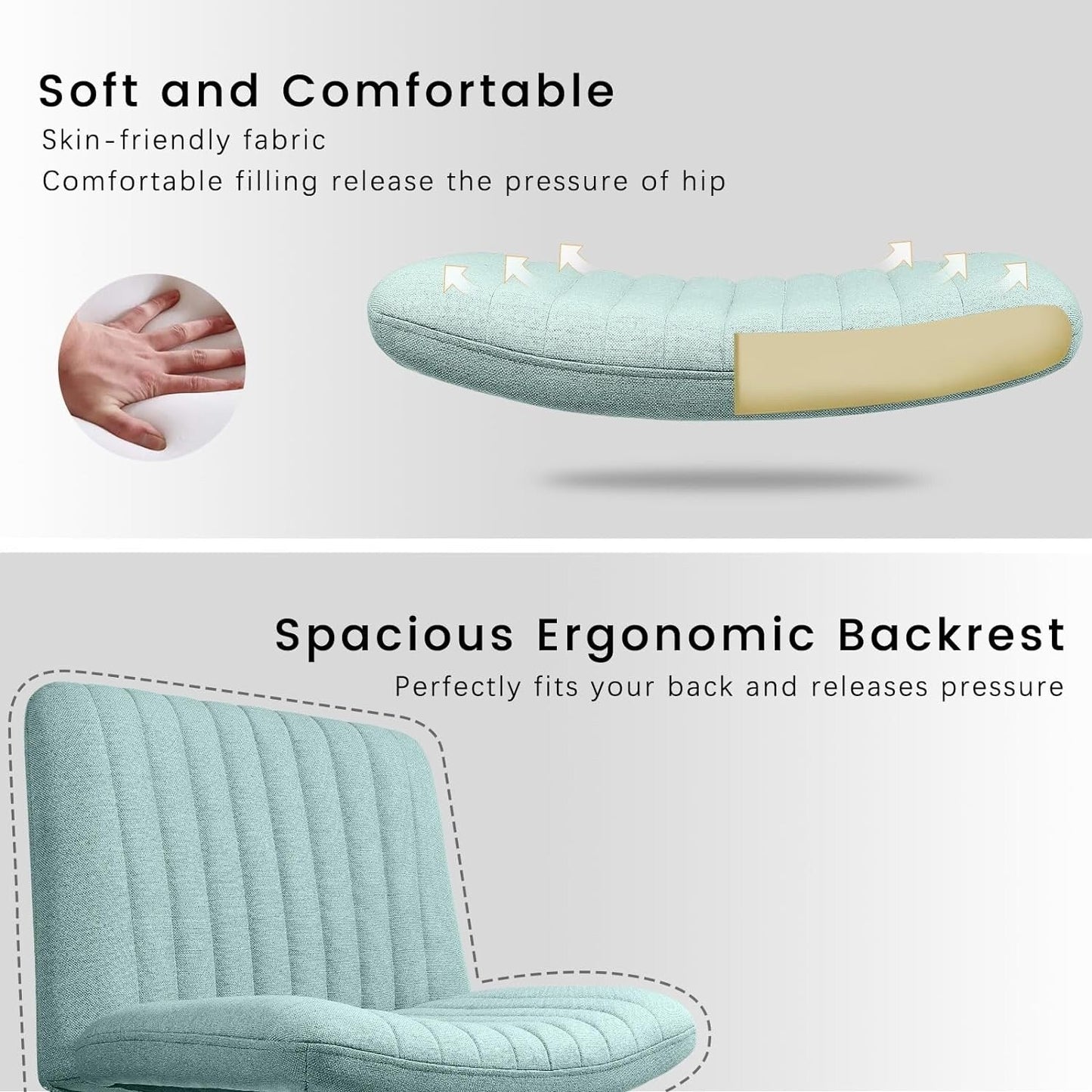 BOSSIN Criss Cross Chair Armless Office Desk Chair No Wheels,Fabric Padded Modern Swivel Vanity Chair office chair