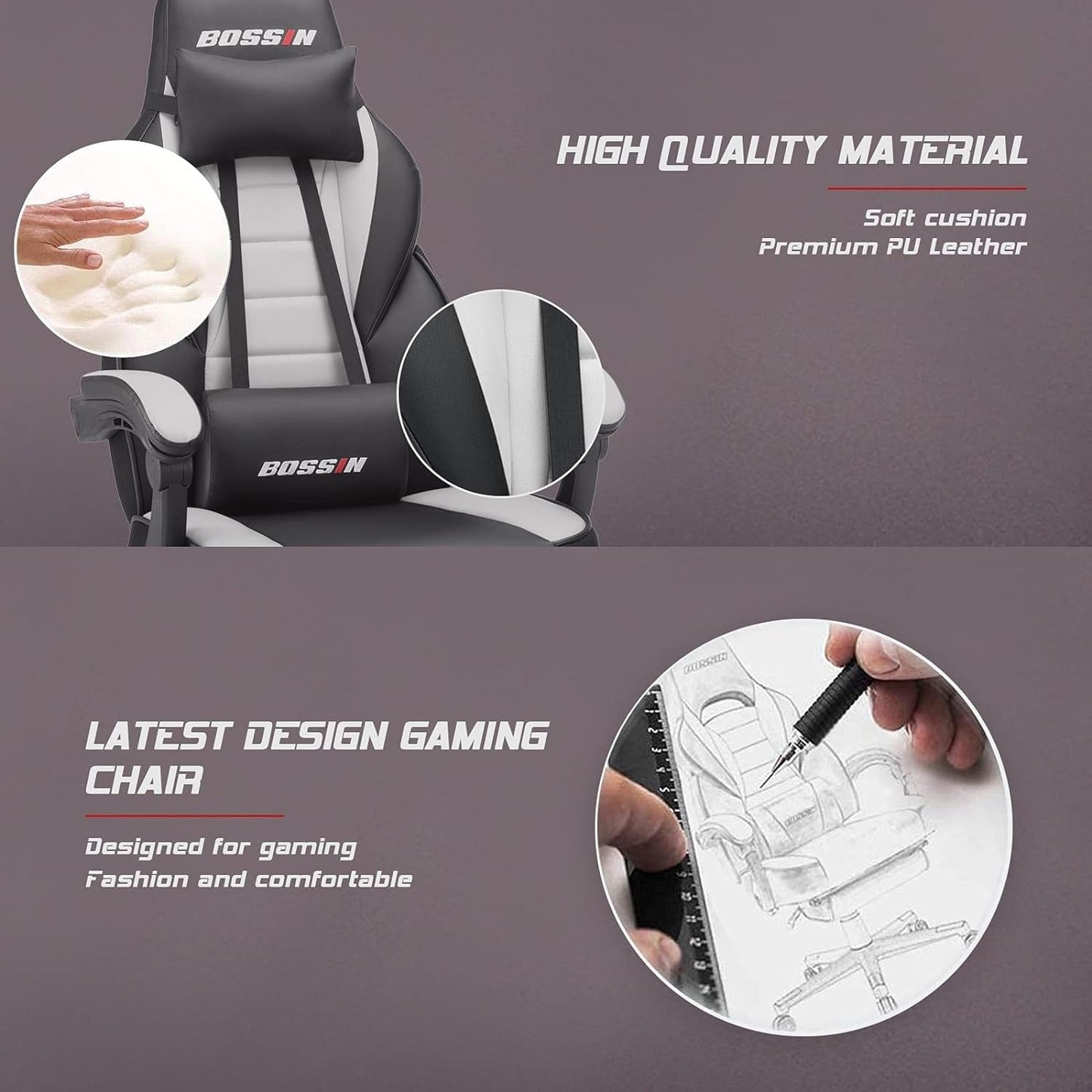 BOSSIN Racing Style Gaming Chair,300 lbs Big and Tall gamer chair High Back Computer Chair