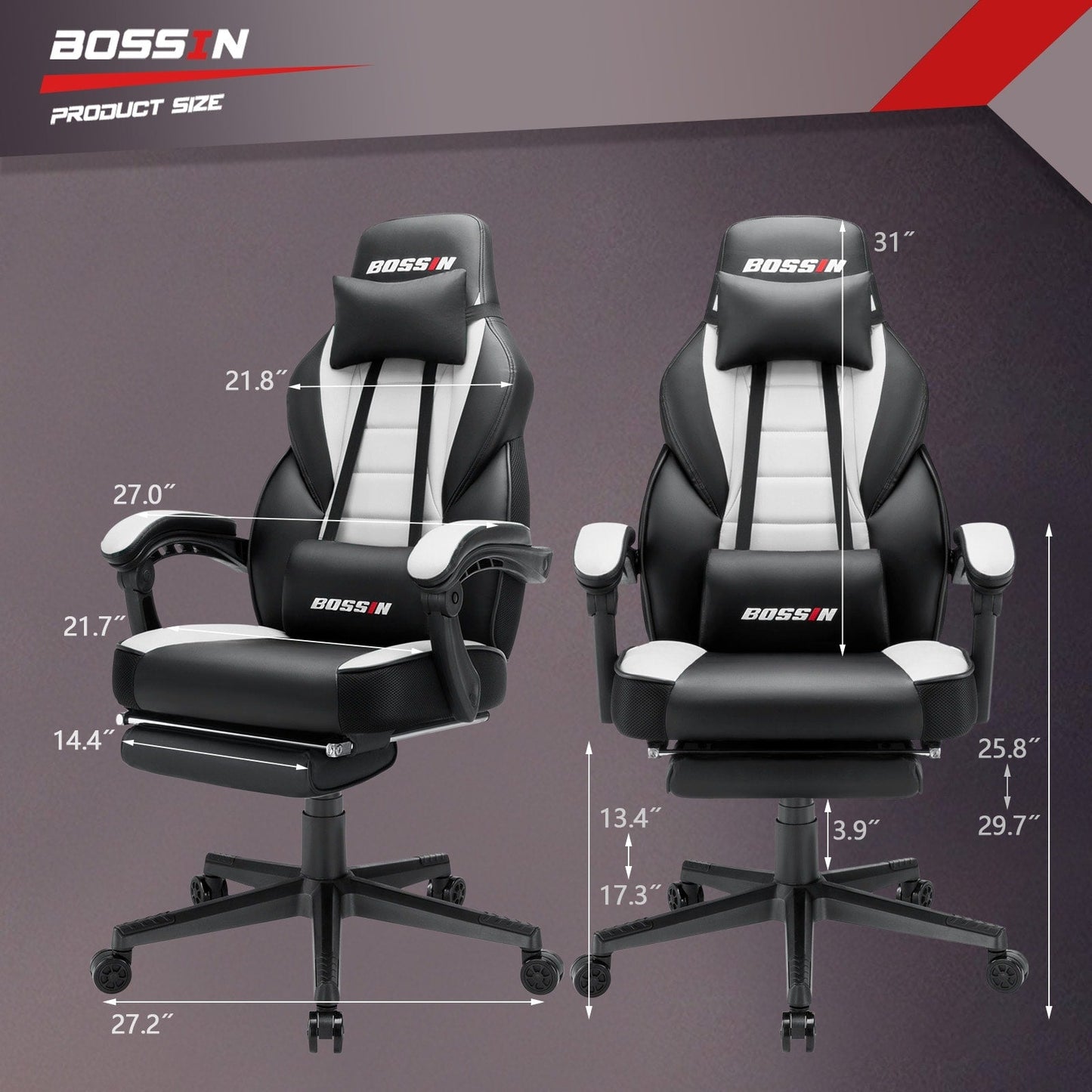 BOSSIN Racing Style Gaming Chair,300 lbs Big and Tall gamer chair High Back Computer Chair