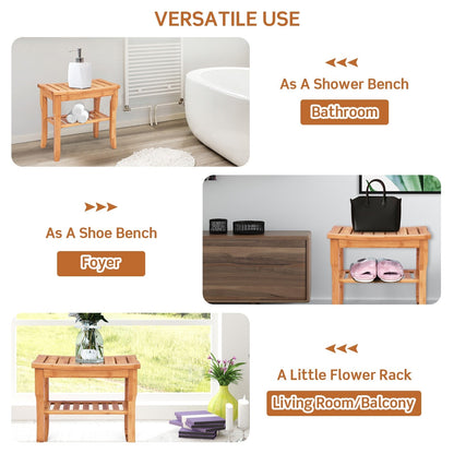 Bamboo Shower Bench Seat Bathroom Spa Chair Seat with Storage Shelf - Natural