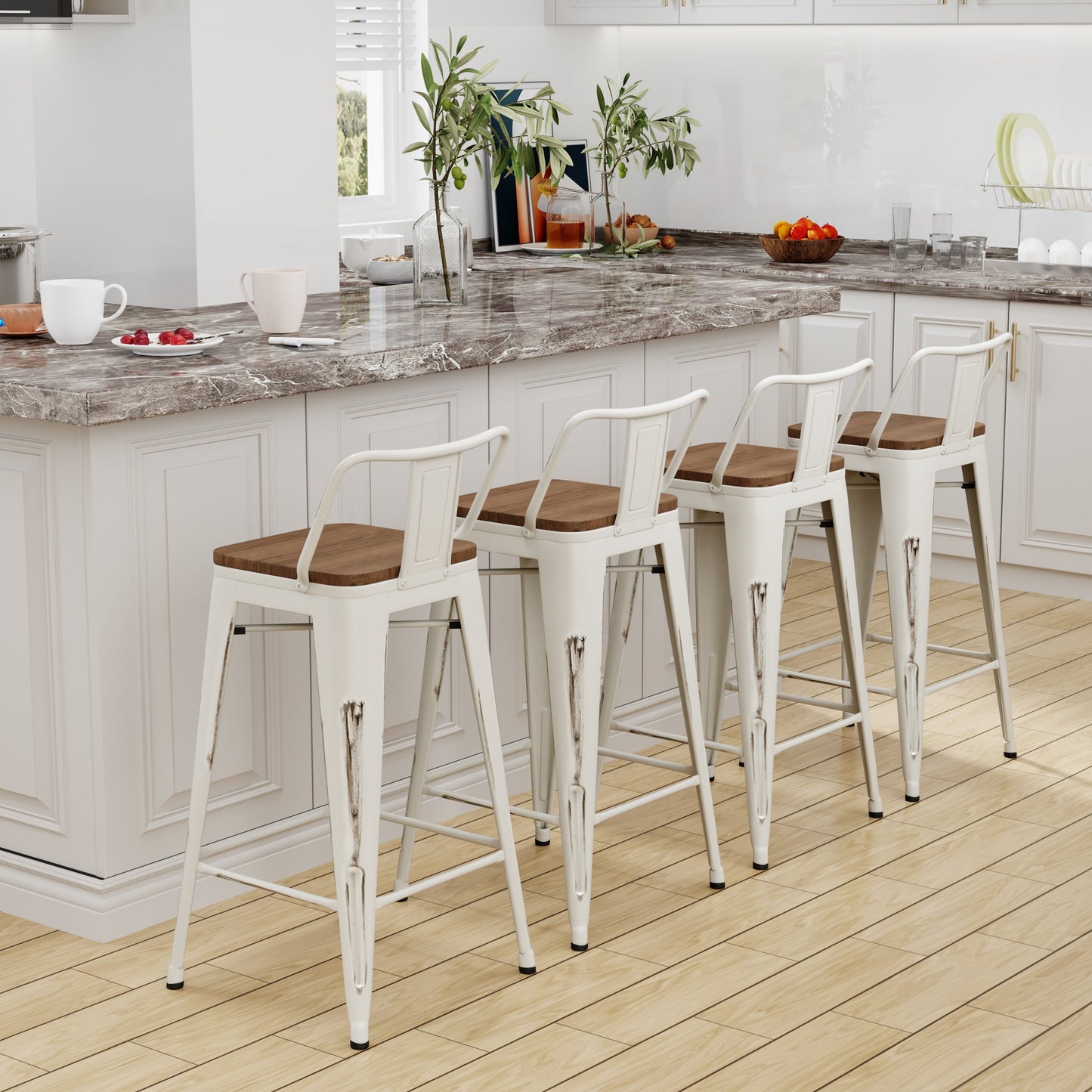 Bar Stools With Back set of 4 Industrial Metal Barstools with Wooden Seats