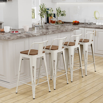Bar Stools With Back set of 4 Industrial Metal Barstools with Wooden Seats