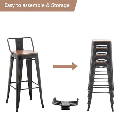Bar Stools With Back set of 4 Industrial Metal Barstools with Wooden Seats