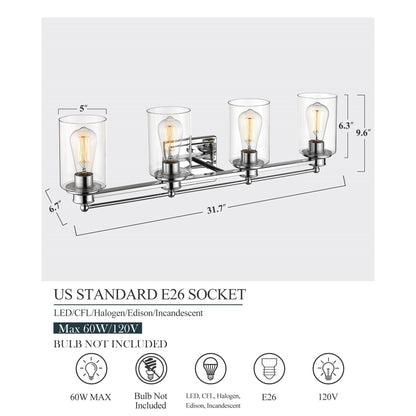 Bathroom Vanity Light,Wall Sconce Lamp Over Mirror with Clear Glass Shade