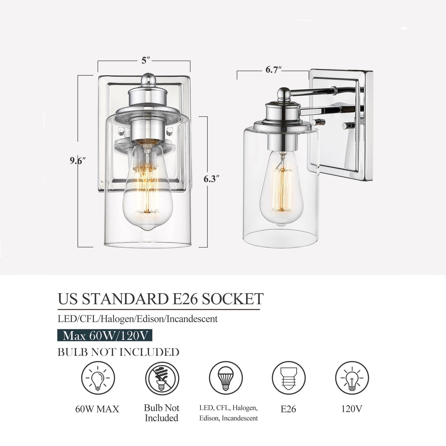 Bathroom Vanity Light,Wall Sconce Lamp Over Mirror with Clear Glass Shade