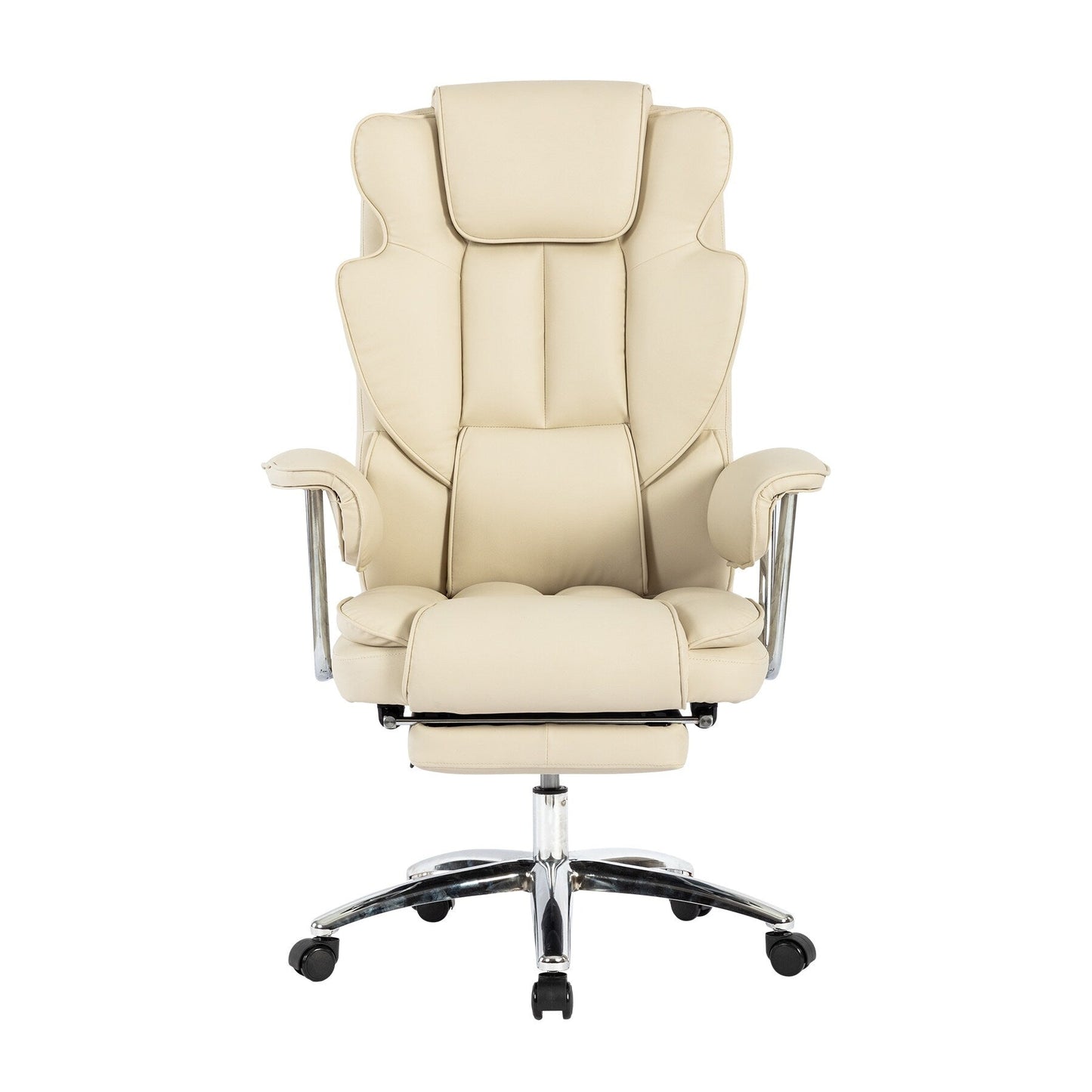 Beige Bonded Leather 360° Swivel Ergonomic High Back Office Recliner with Lumbar Support, Footrest, Adjustable Height