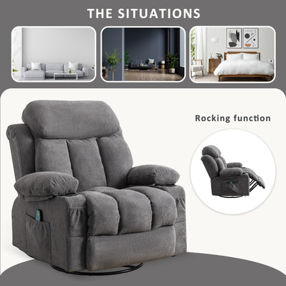 Beige Swivel Recliner with Massage, Heat & USB Charging