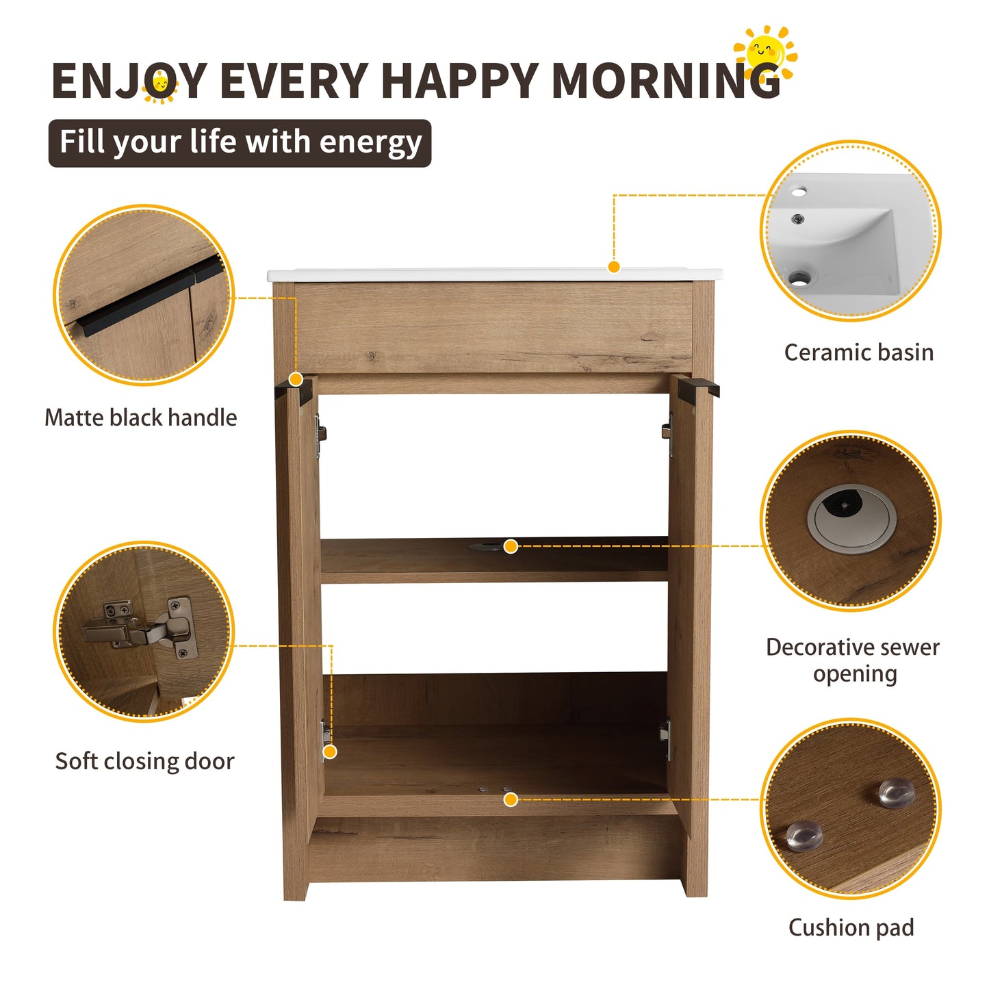 Beingnext 24/30/36 Bathroom Vanity with Sink, Freestanding Bathroom Vanity with Soft Close Door and Adjustable Shelf