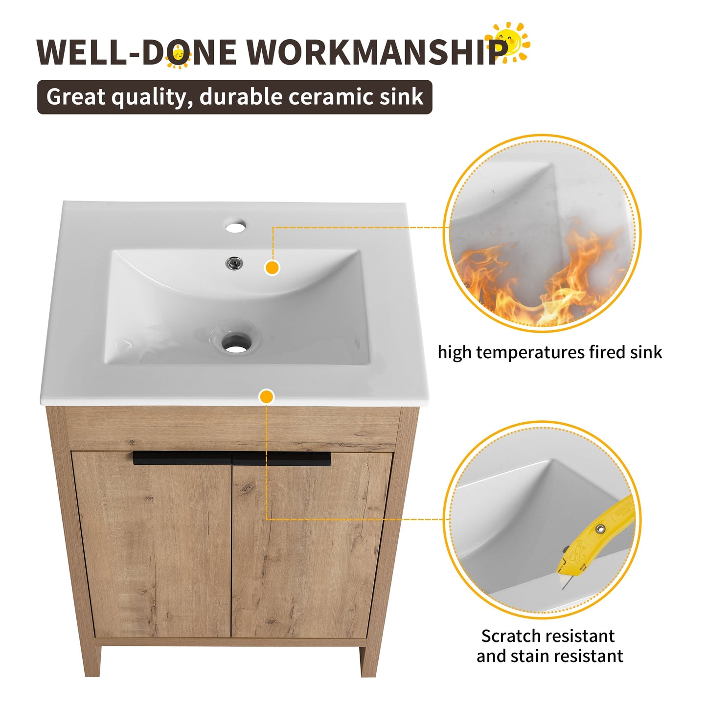 Beingnext 24/30/36 Bathroom Vanity with Sink, Freestanding Bathroom Vanity with Soft Close Door and Adjustable Shelf