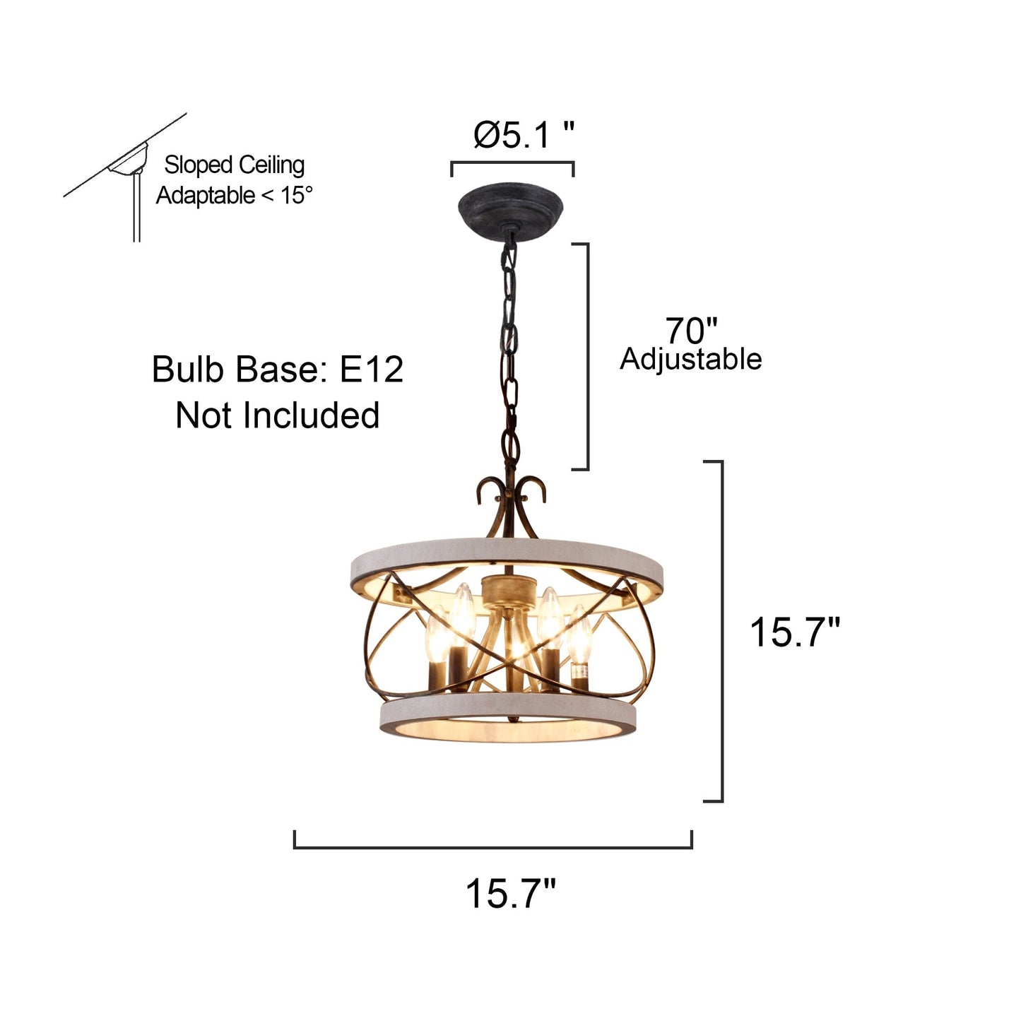 Bella Depot 5-Light Rustic Cage Wood Chandelier Dimmable Lighting, 15.7 Adjustable Farmhouse Pendant Light for Kitchen Island