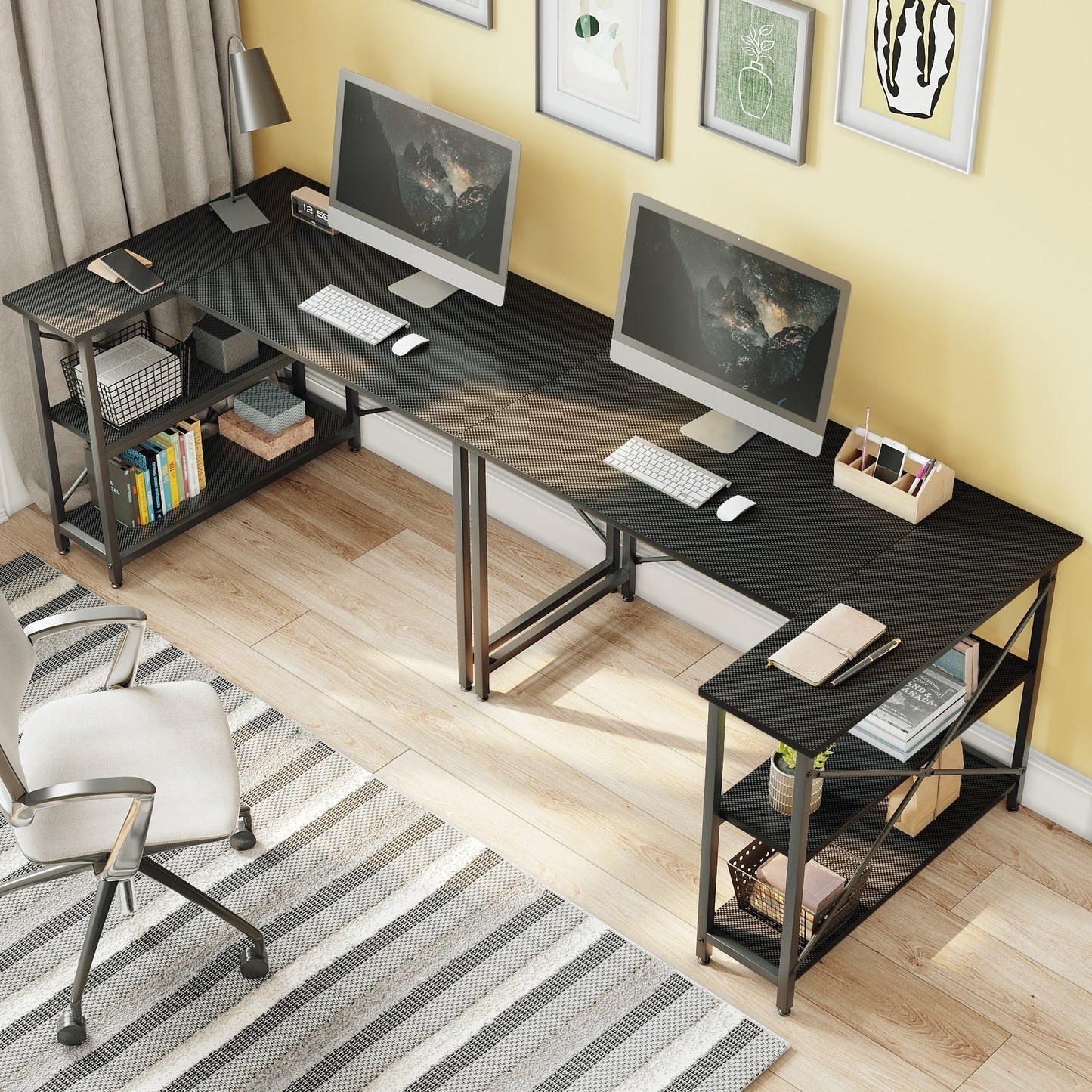 Small L Shaped Desk with Storage Shelves Corner Computer Desk