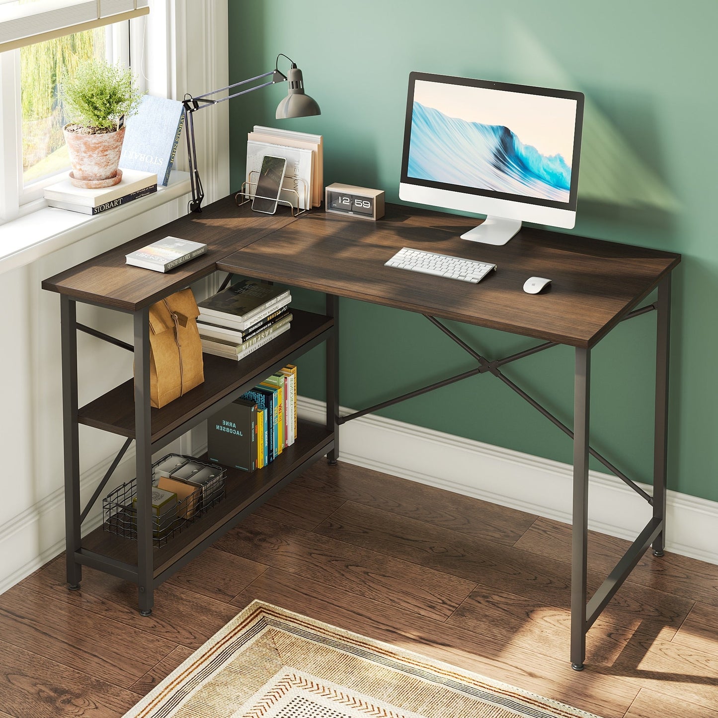 Small L Shaped Desk with Storage Shelves Corner Computer Desk