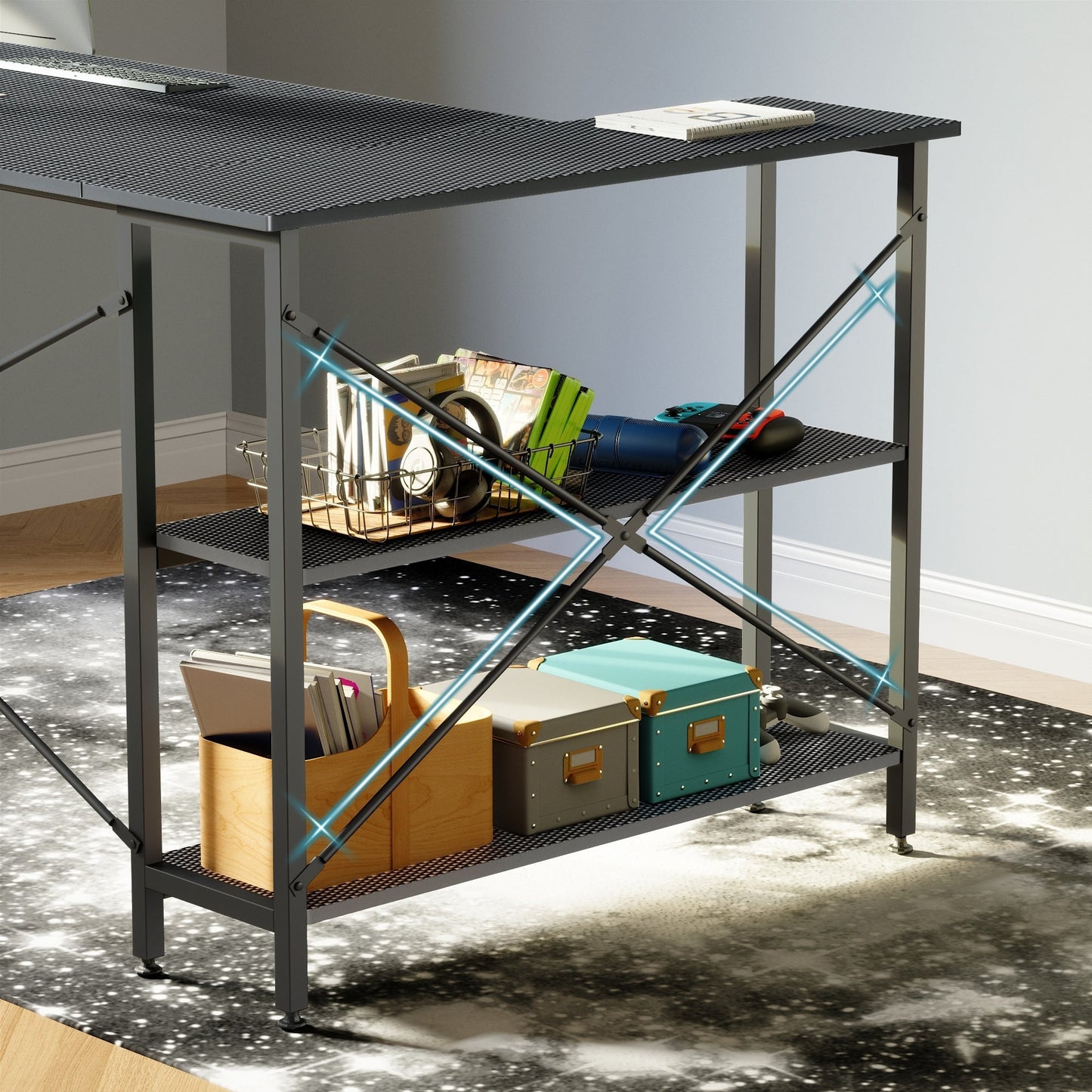 Small L Shaped Desk with Storage Shelves Corner Computer Desk