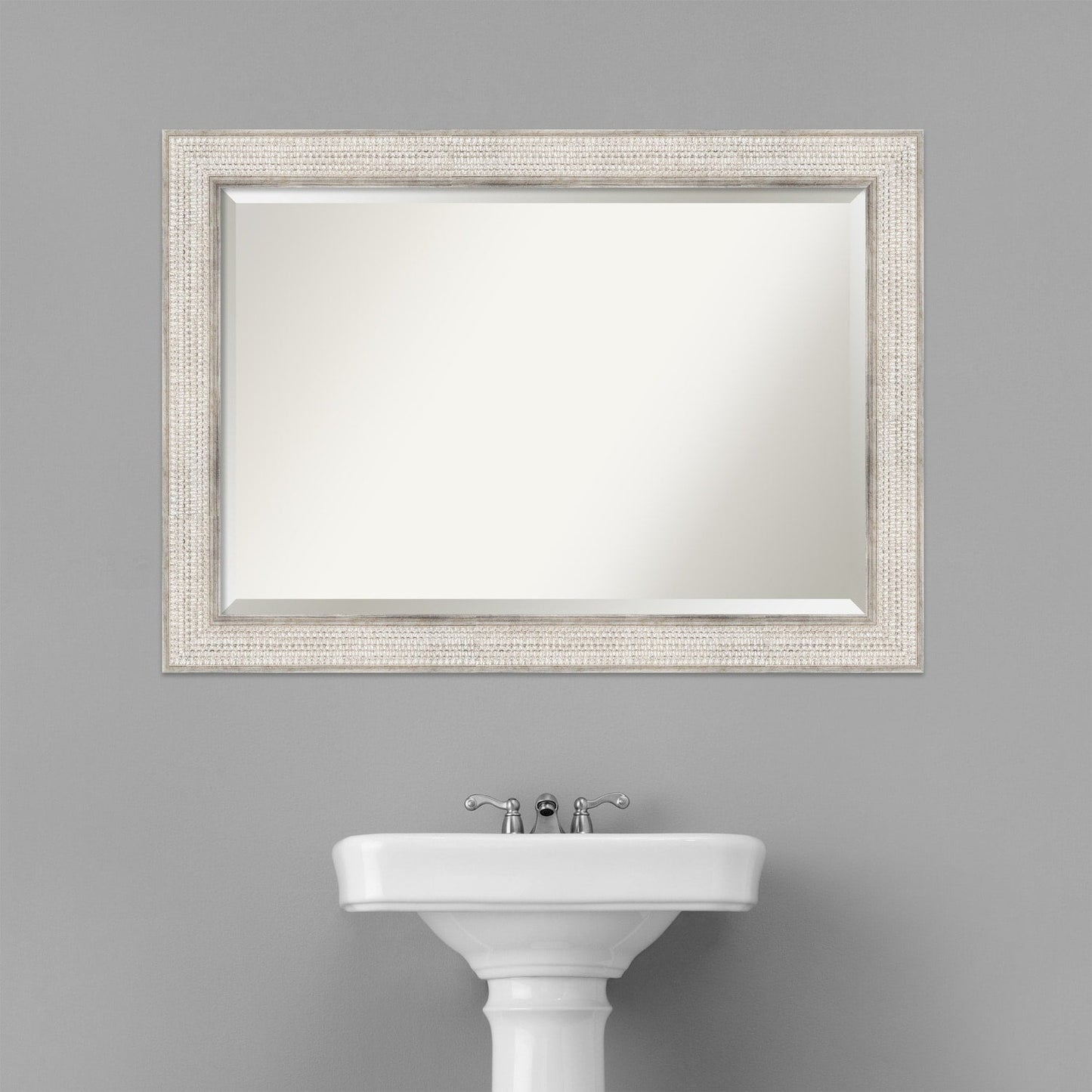 Beveled Wood Bathroom Wall Mirror - Trellis Silver Frame - Trellis Silver