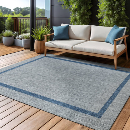 Beverly Rug Modern Bordered Indoor Outdoor Rug, Outside Carpet for Patio, Deck, Porch