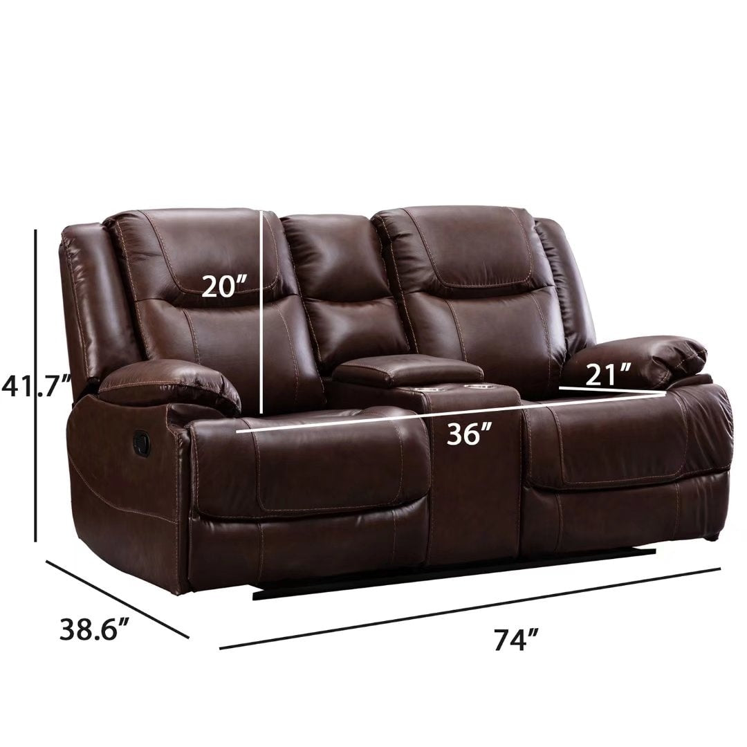 Genuine Leather Mid-century Modern Style Manual Recliners Sofa Set