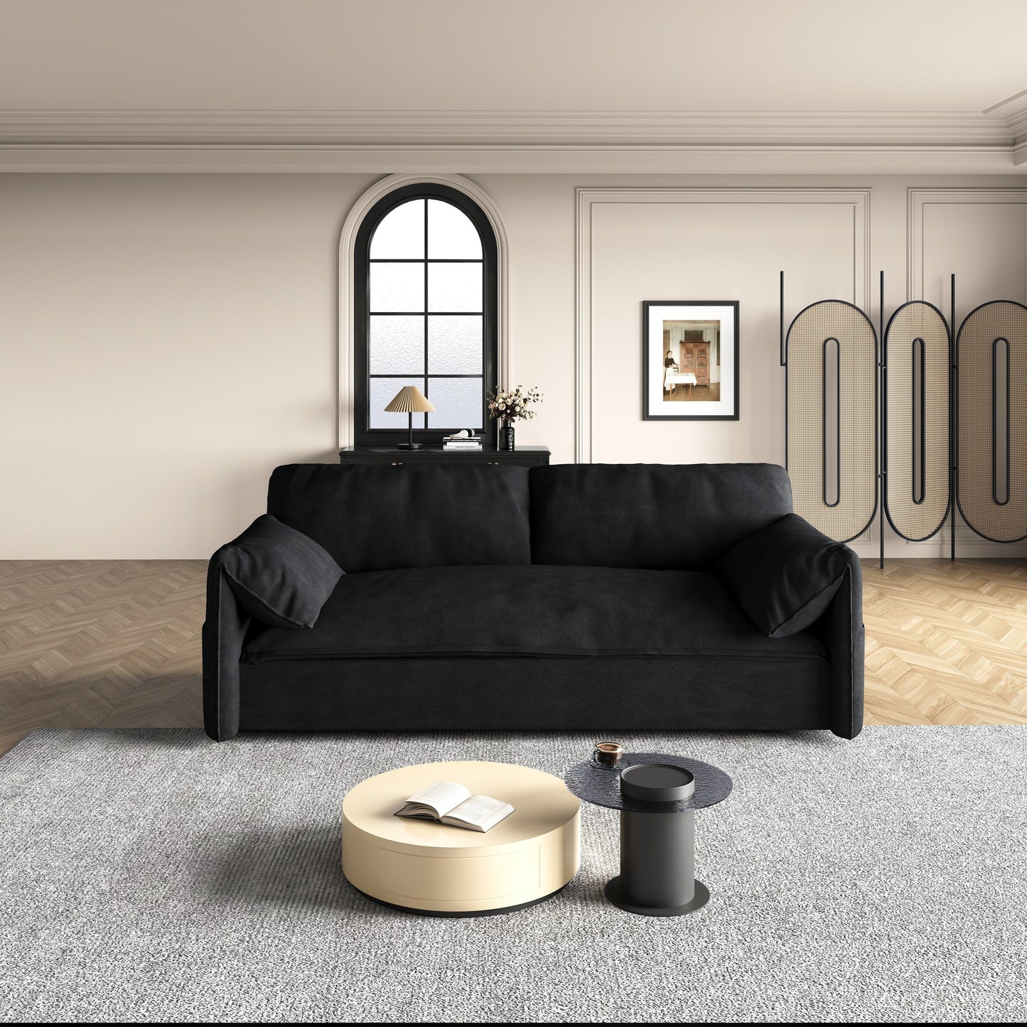 Black 63.8 3-in-1 Velvet Loveseat Pull Out Sofa Bed with Side Storage for Living Room