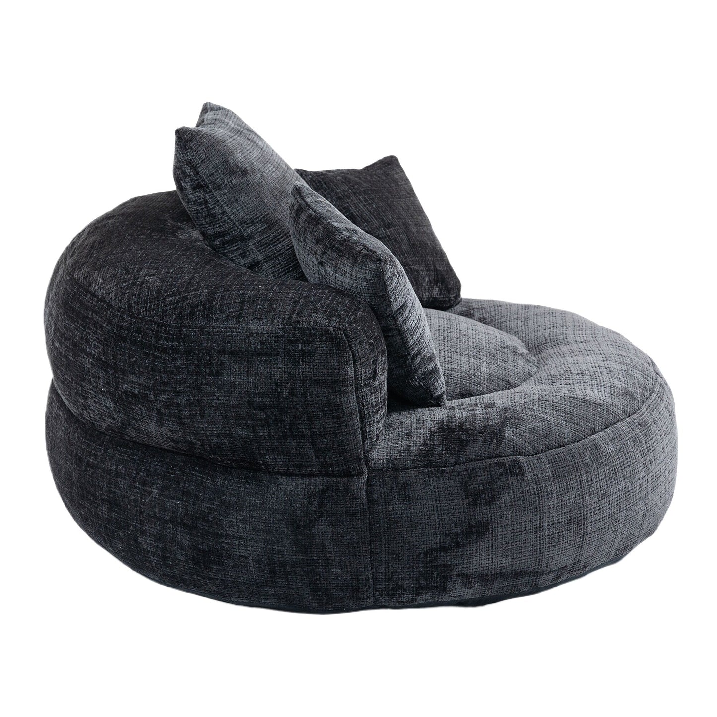 Black Oversized 42.52 Chenille Lazy Bean Bag Single Sofa with Three Pillows for Bedroom