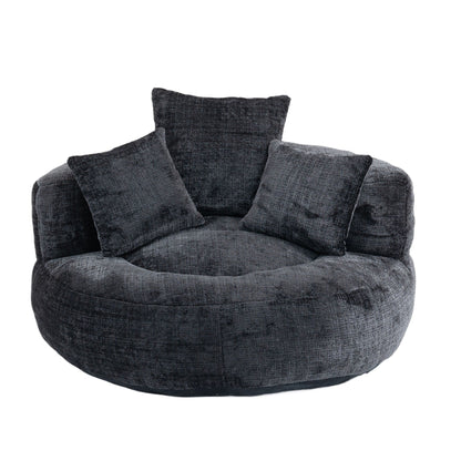 Black Oversized 42.52 Chenille Lazy Bean Bag Single Sofa with Three Pillows for Bedroom