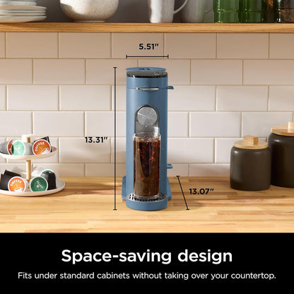 Blue Single-Serve Coffee Maker, K-Cup Compatible, 56oz Reservoir, 6-24oz Brew Sizes, Compact