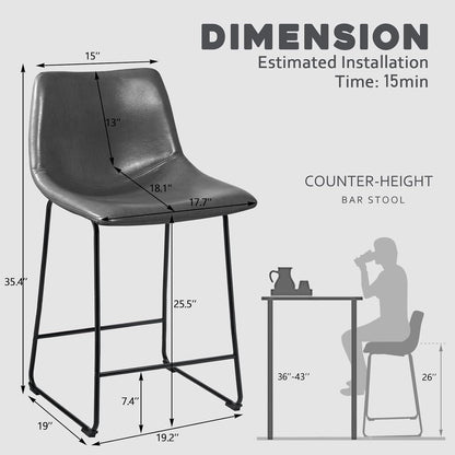 Bossin 18/26/30 inch Bar Stools,Counter Height Bar Stools with Back Modern PU Leather Stools Dining Chair with Footrest