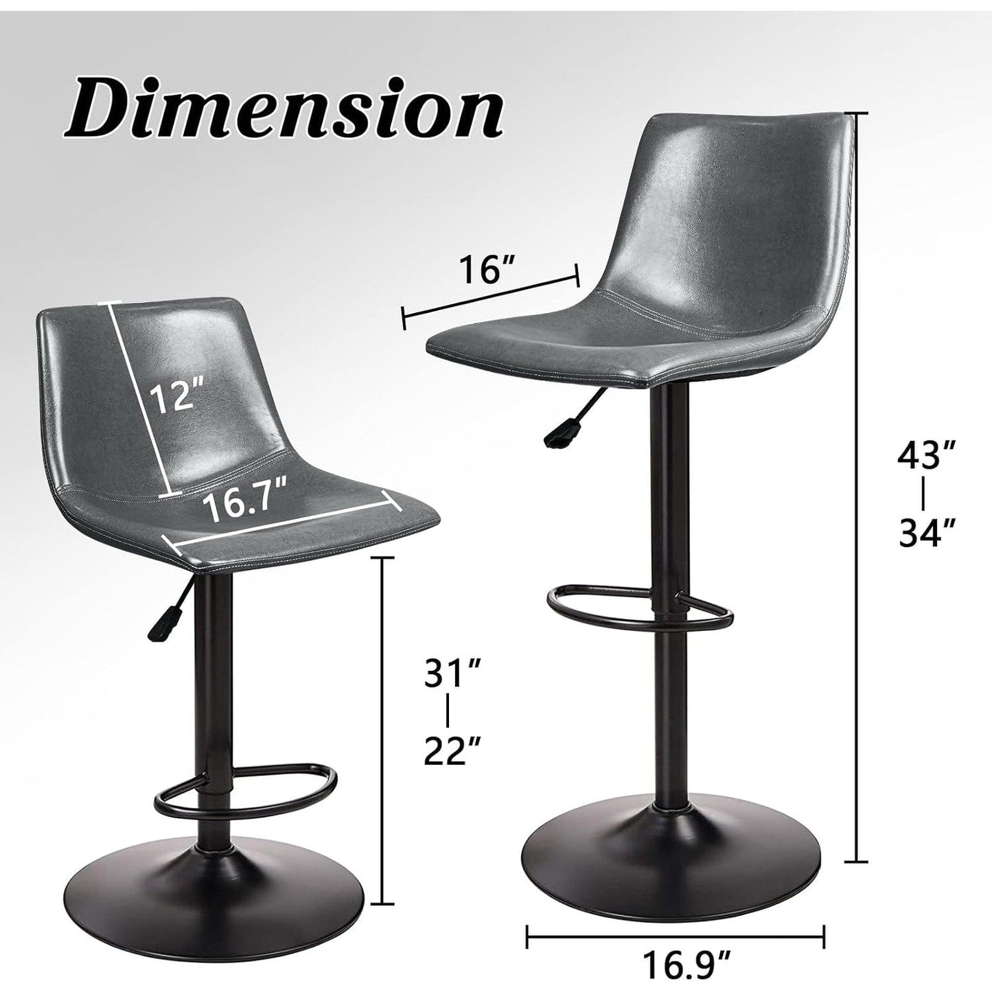 Bossin Adjustable Swivel Bar Stools with Backs – Counter Height