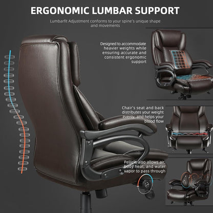 Bossin Big and Tall Executive Office Chair,500LBS Adjustable Lumbar Support Ergonomic Chair with High Back PU Leather Computer