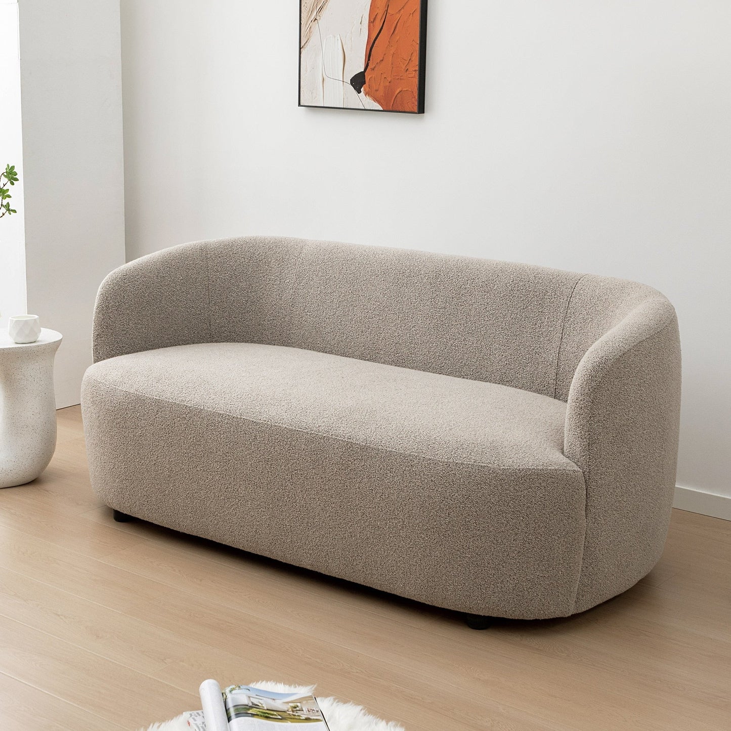 KINWELL Boucle Upholstered 2-Seats Loveseat with Pillows