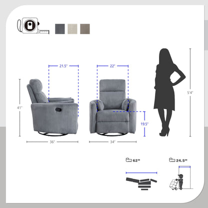 Braidy Corduroy Swivel Glider Manual Reclining Chair