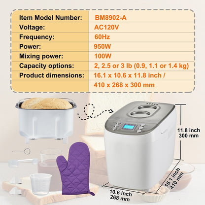 Bread Maker with Gluten Free Setting, Whole Wheat Bread Making, Digital, Programmable