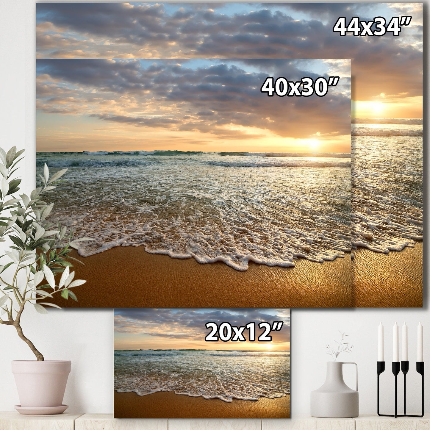Bright Cloudy Sunset in Calm Ocean - Contemporary Seascape Art Canvas